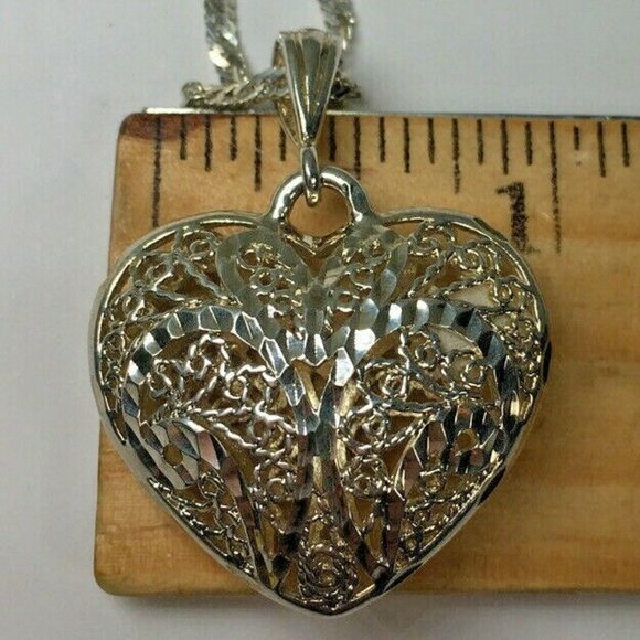 Sterling Silver Ornate Heart Necklace Twist Chain - Picture 9 of 12